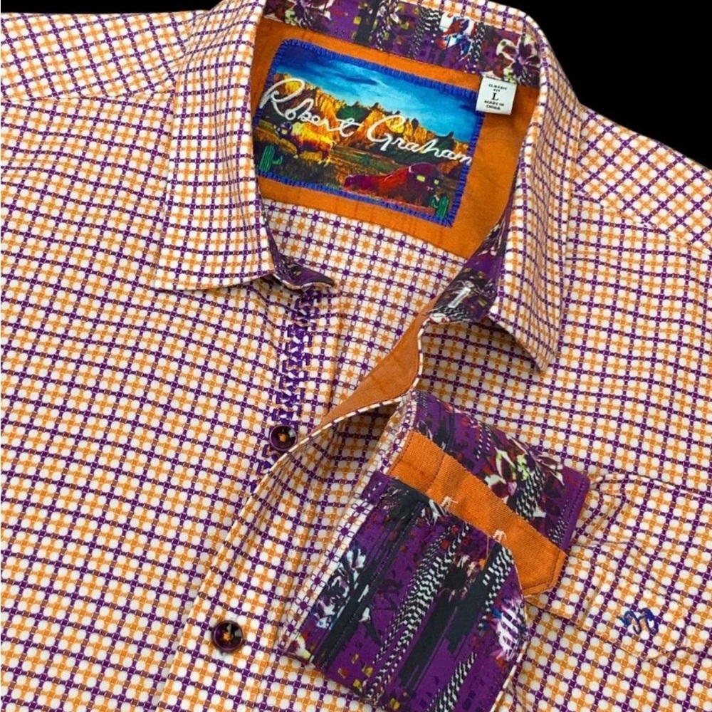 Robert Graham Vibrant Orange and Purple Checkered Shirt